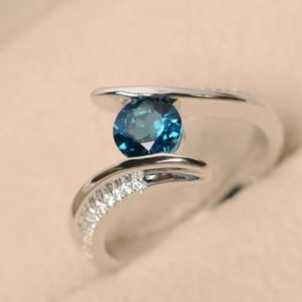***New Round Cut Aquamarine 925 Silver Ring - Picture 5 of 5
